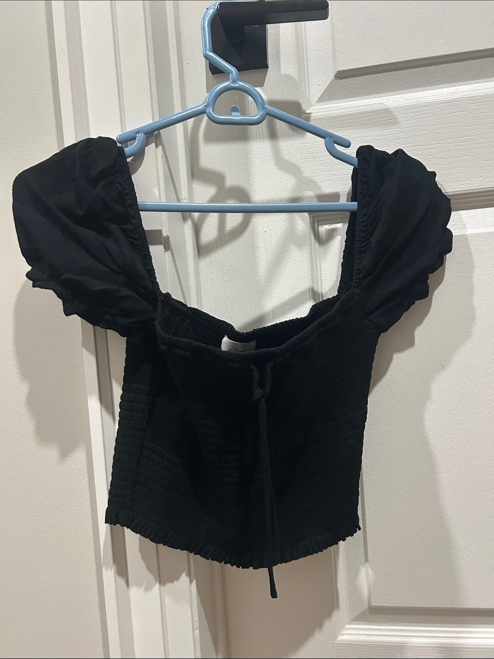 Wilfred Black Smocked Crop Top with Ruffle Straps
